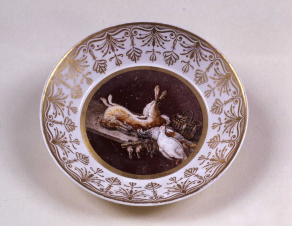 Miniatura de Plato con escena de naturaleza muerta