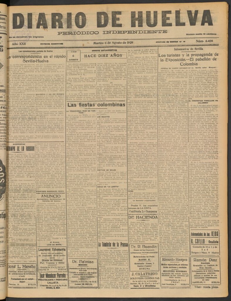 Miniatura de Diario de Huelva : periódico independiente del 6 de agosto de 1929