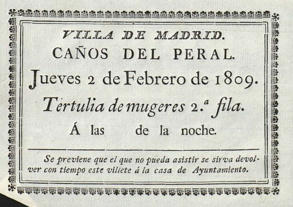 Miniatura de Invitación a los asientos de tertulia de mujeres para la representación de en honor a Jose I en el Teatro de los Caños del Peral el 2 de Febrero de 1809