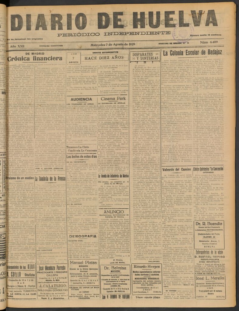 Miniatura de Diario de Huelva : periódico independiente del 7 de agosto de 1929