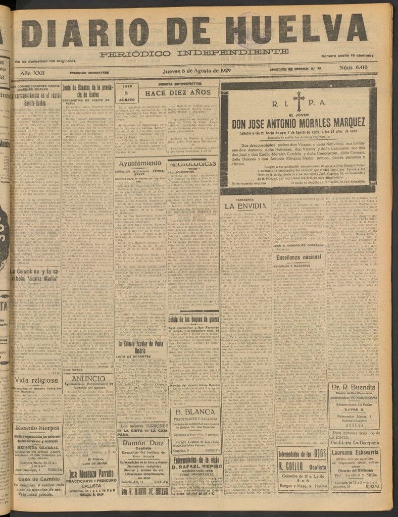 Miniatura de Diario de Huelva : periódico independiente del 8 de agosto de 1929