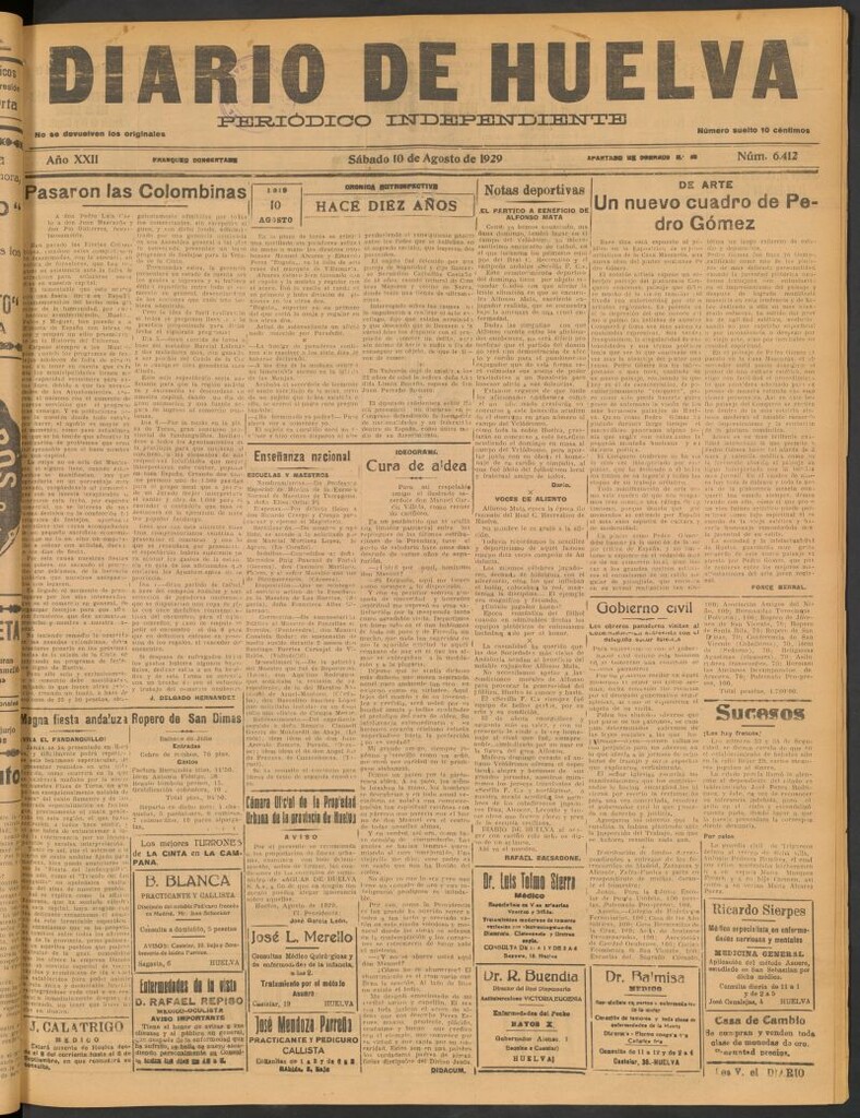 Miniatura de Diario de Huelva : periódico independiente del 10 de agosto de 1929