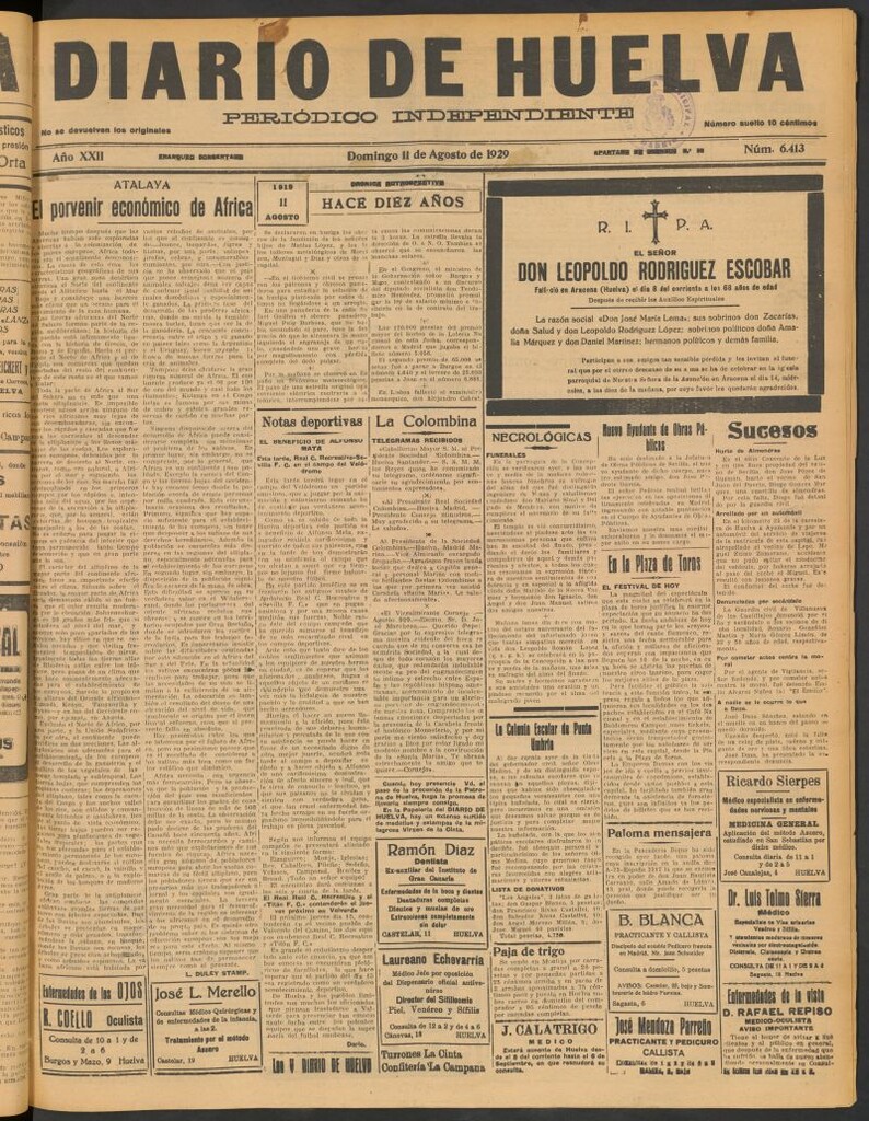 Miniatura de Diario de Huelva : periódico independiente del 11 de agosto de 1929