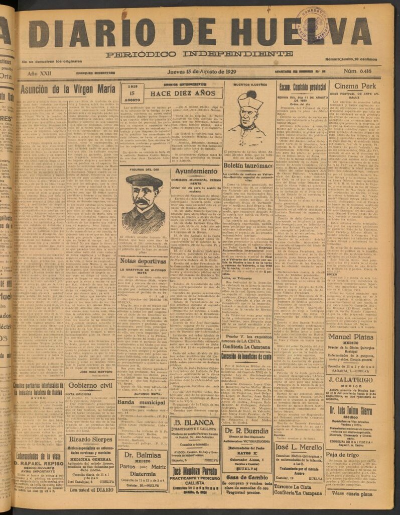 Miniatura de Diario de Huelva : periódico independiente del 15 de agosto de 1929