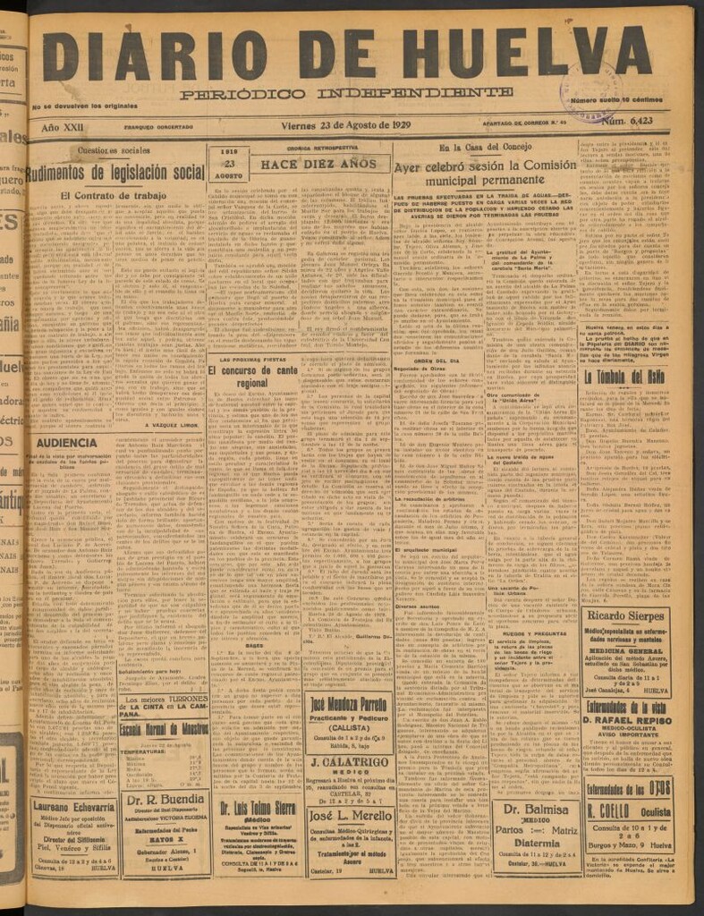 Miniatura de Diario de Huelva : periódico independiente del 23 de agosto de 1929