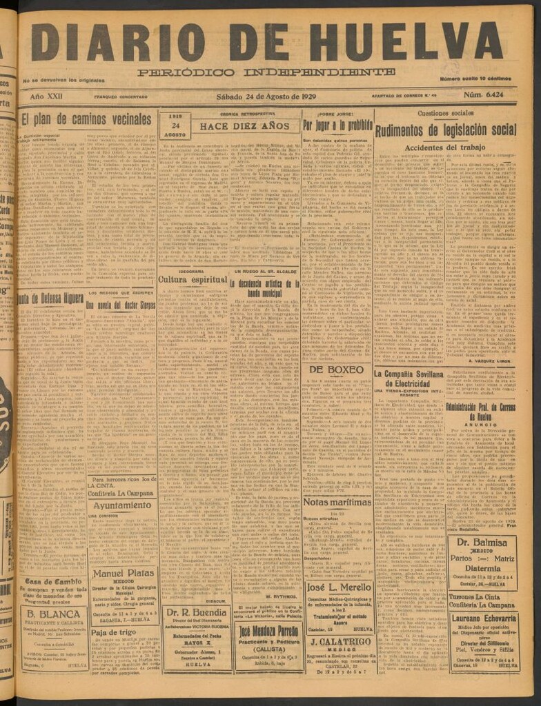 Miniatura de Diario de Huelva : periódico independiente del 24 de agosto de 1929