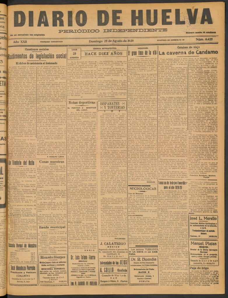 Miniatura de Diario de Huelva : periódico independiente del 25 de agosto de 1929