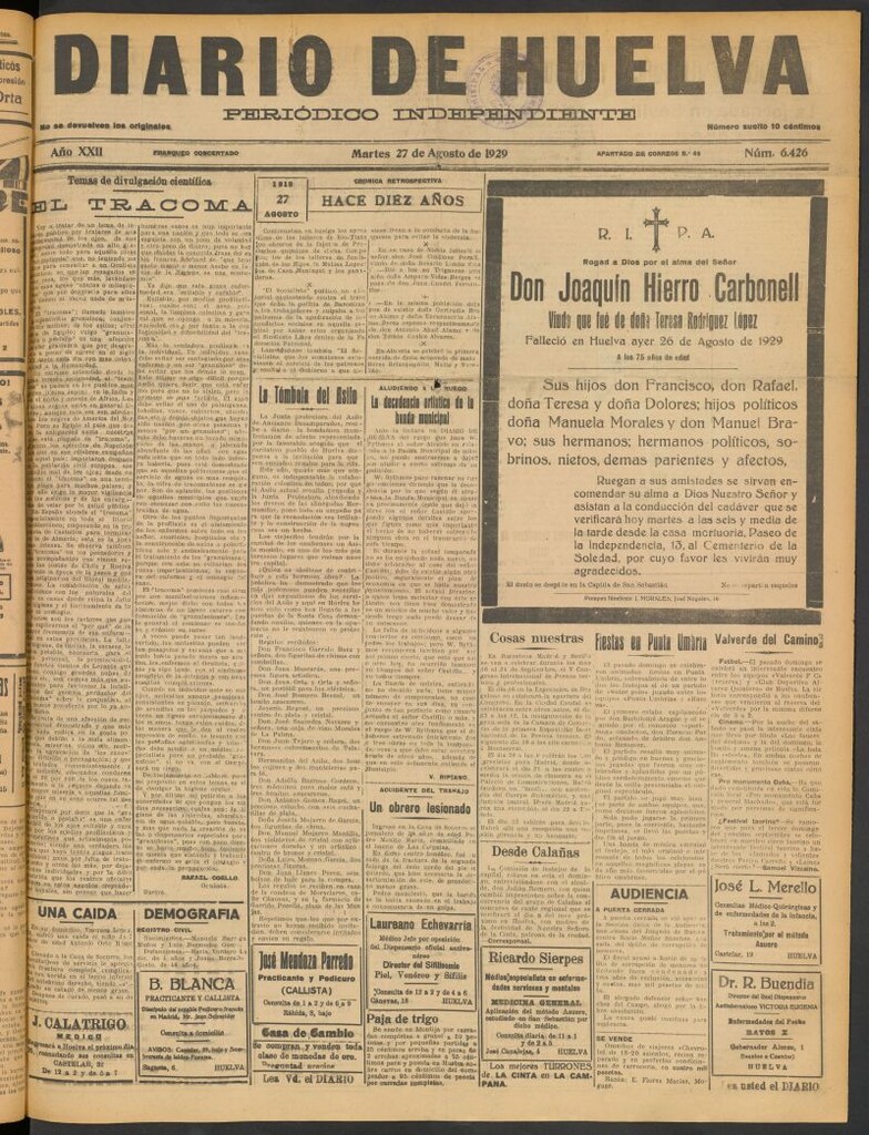 Miniatura de Diario de Huelva : periódico independiente del 27 de agosto de 1929