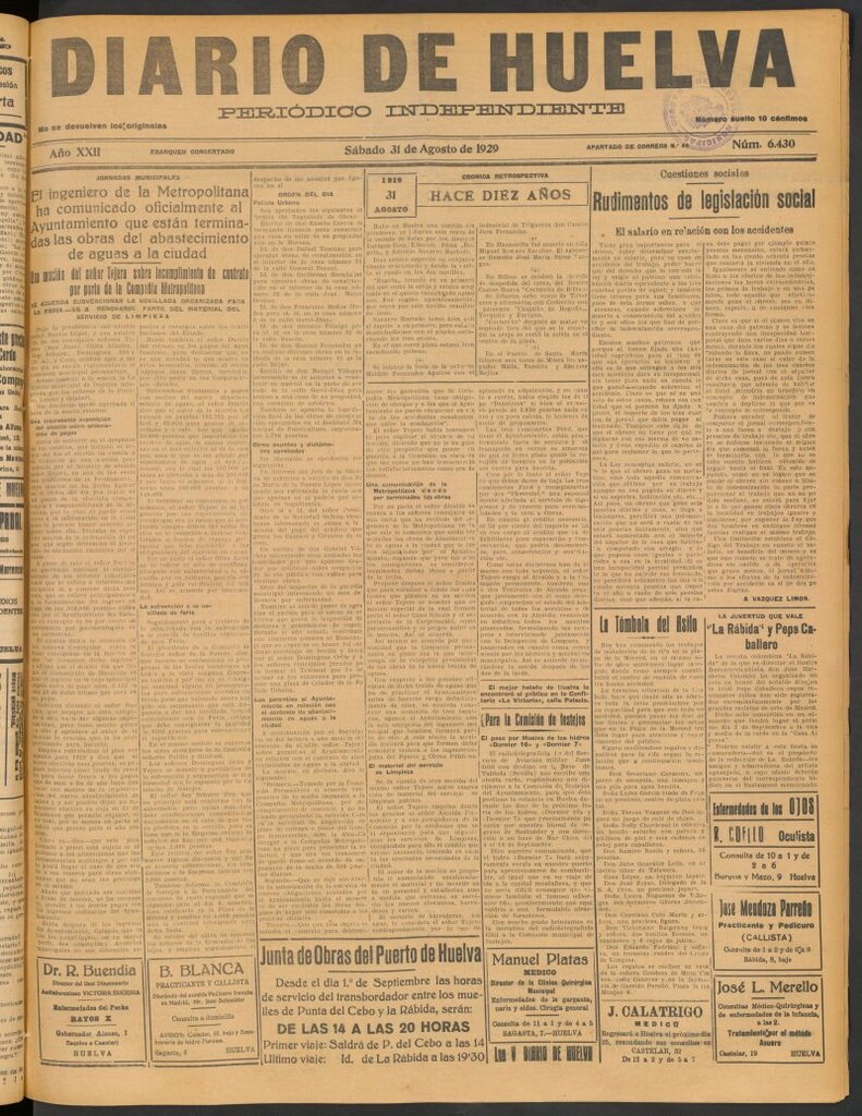 Miniatura de Diario de Huelva : periódico independiente del 31 de agosto de 1929