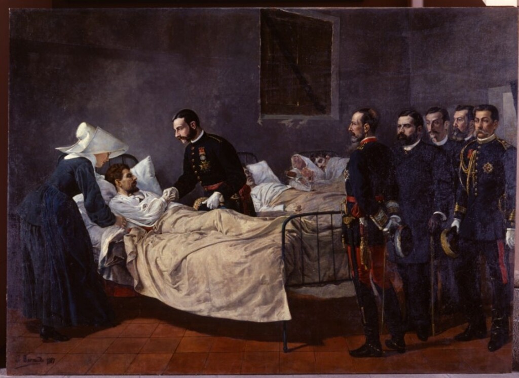 Miniatura de Alfonso XII visitando los Coléricos de Aranjuez