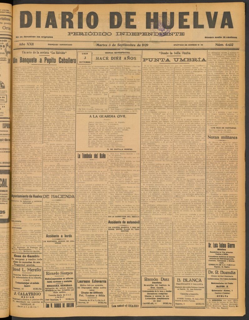Miniatura de Diario de Huelva : periódico independiente del 3 de septiembre de 1929