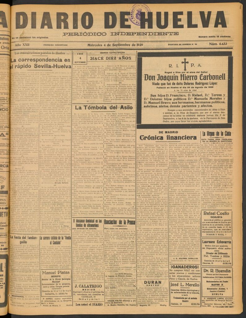 Miniatura de Diario de Huelva : periódico independiente del 4 de septiembre de 1929