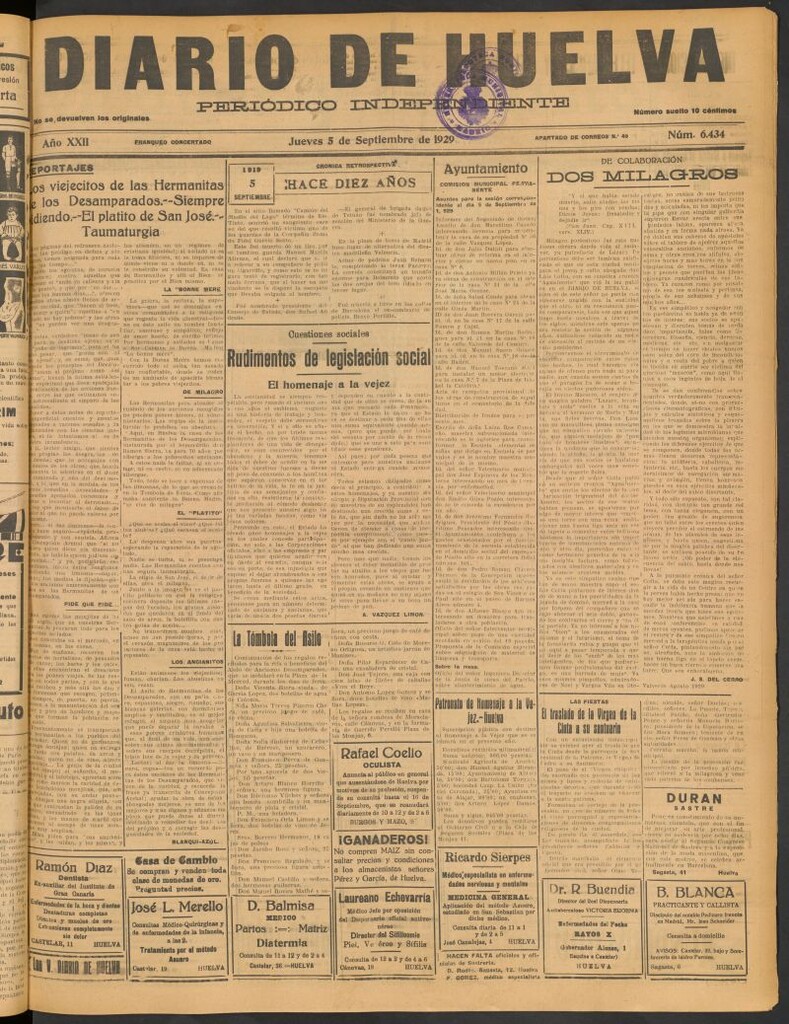 Miniatura de Diario de Huelva : periódico independiente del 5 de septiembre de 1929