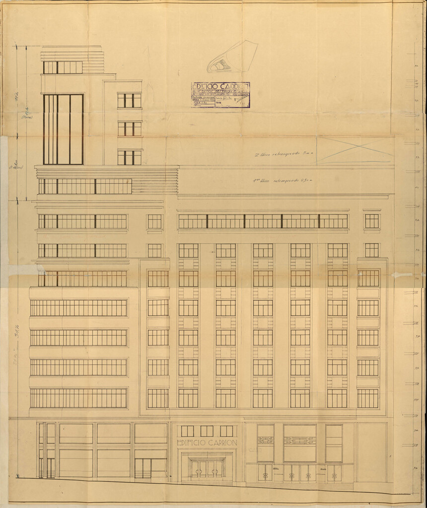 Miniatura de Fachada principal del edificio Capitol, Gran Vía 41, según el proyecto presentado al Ayuntamiento de Madrid en 1932