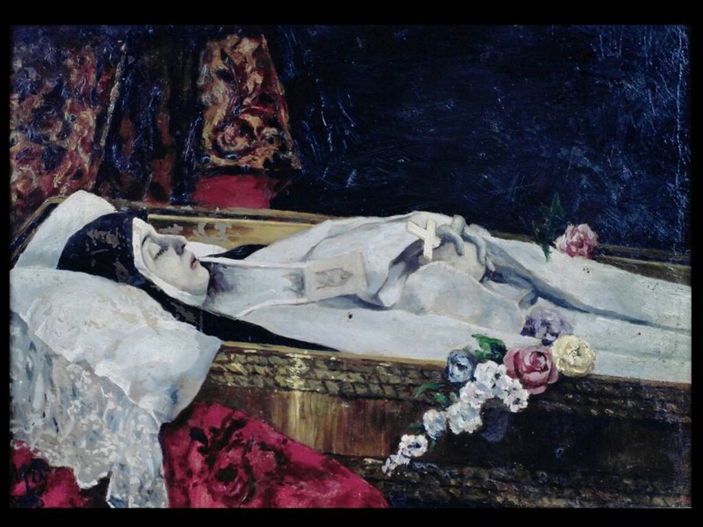 Miniatura de Cadáver de la Reina María de Las Mercedes, en su féretro