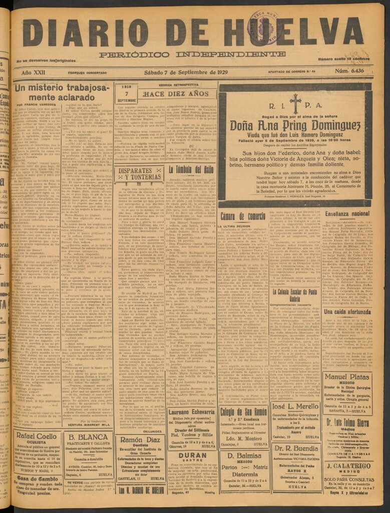 Miniatura de Diario de Huelva : periódico independiente del 7 de septiembre de 1929