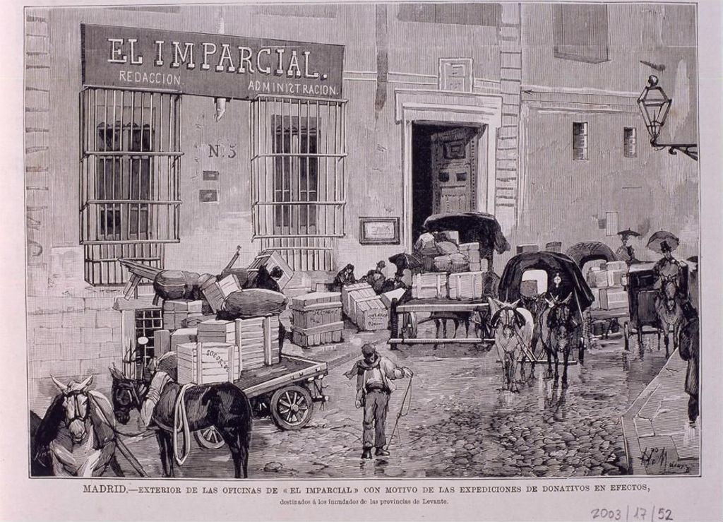 Miniatura de Exterior de El Imparcial con motivo de las expediciones de donativos a Levante, tras las inundaciones