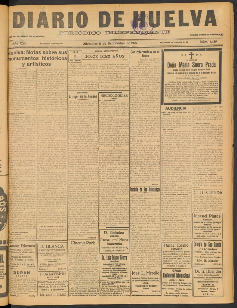 Miniatura de Diario de Huelva : periódico independiente del 11 de septiembre de 1929
