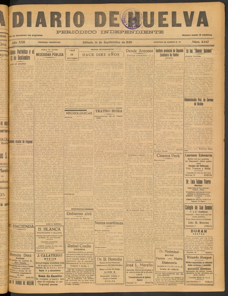 Miniatura de Diario de Huelva : periódico independiente del 14 de septiembre de 1929