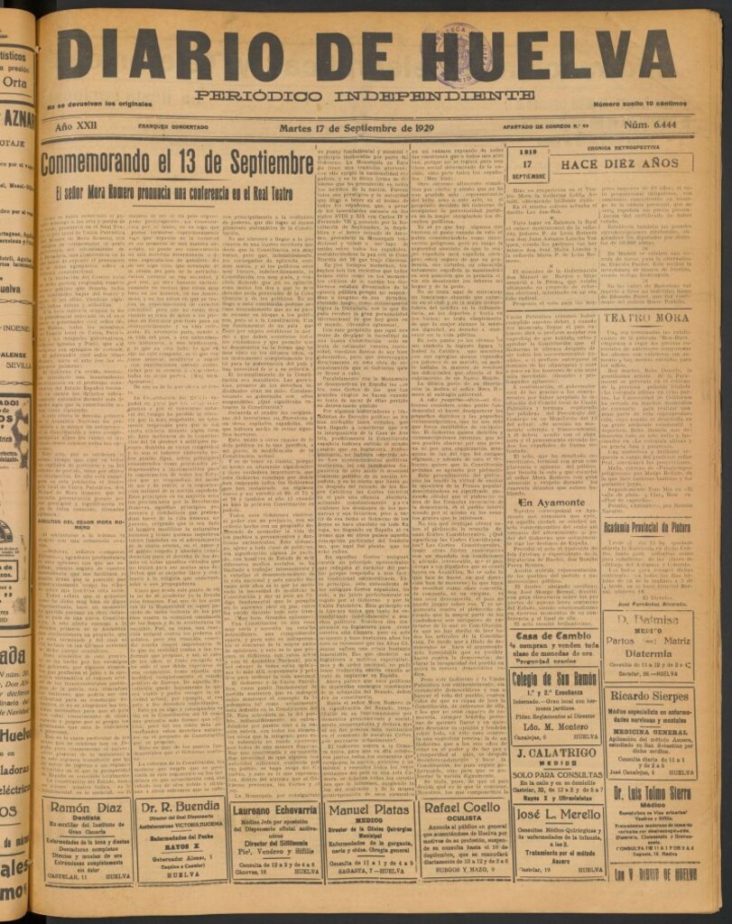 Miniatura de Diario de Huelva : periódico independiente del 17 de septiembre de 1929