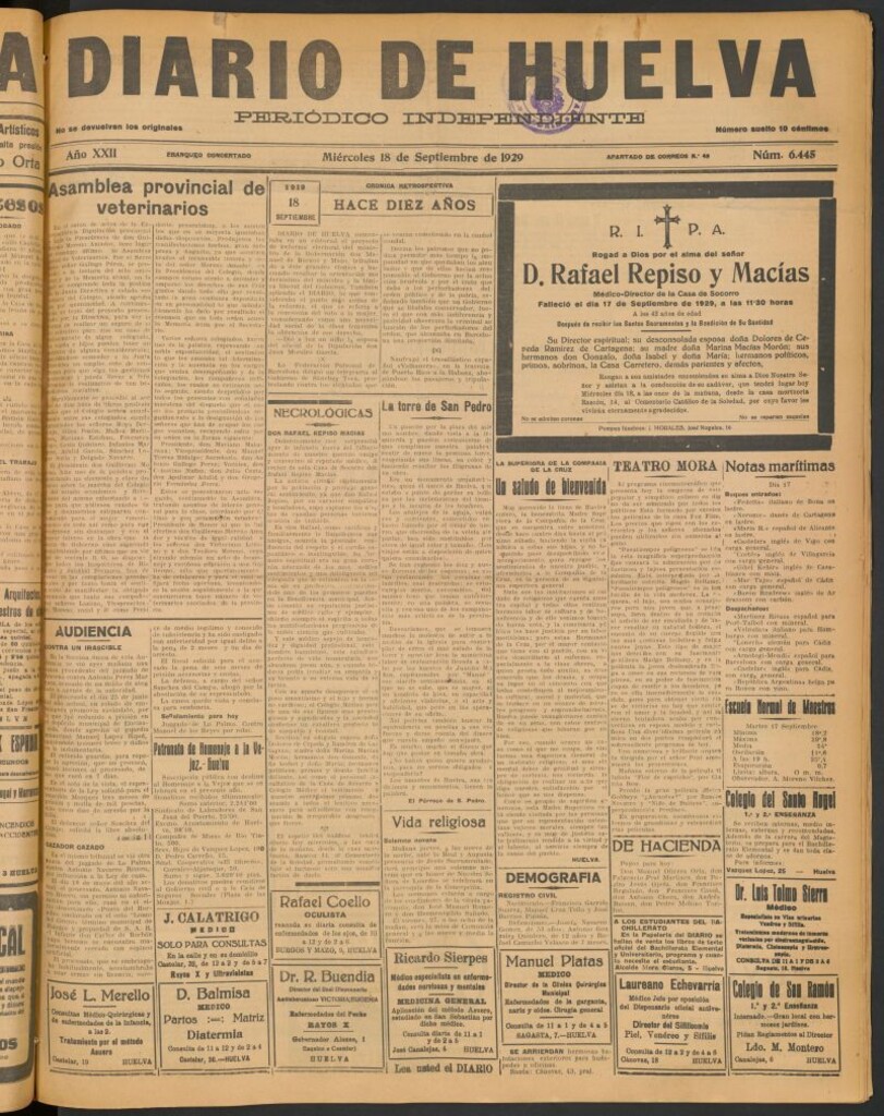 Miniatura de Diario de Huelva : periódico independiente del 18 de septiembre de 1929