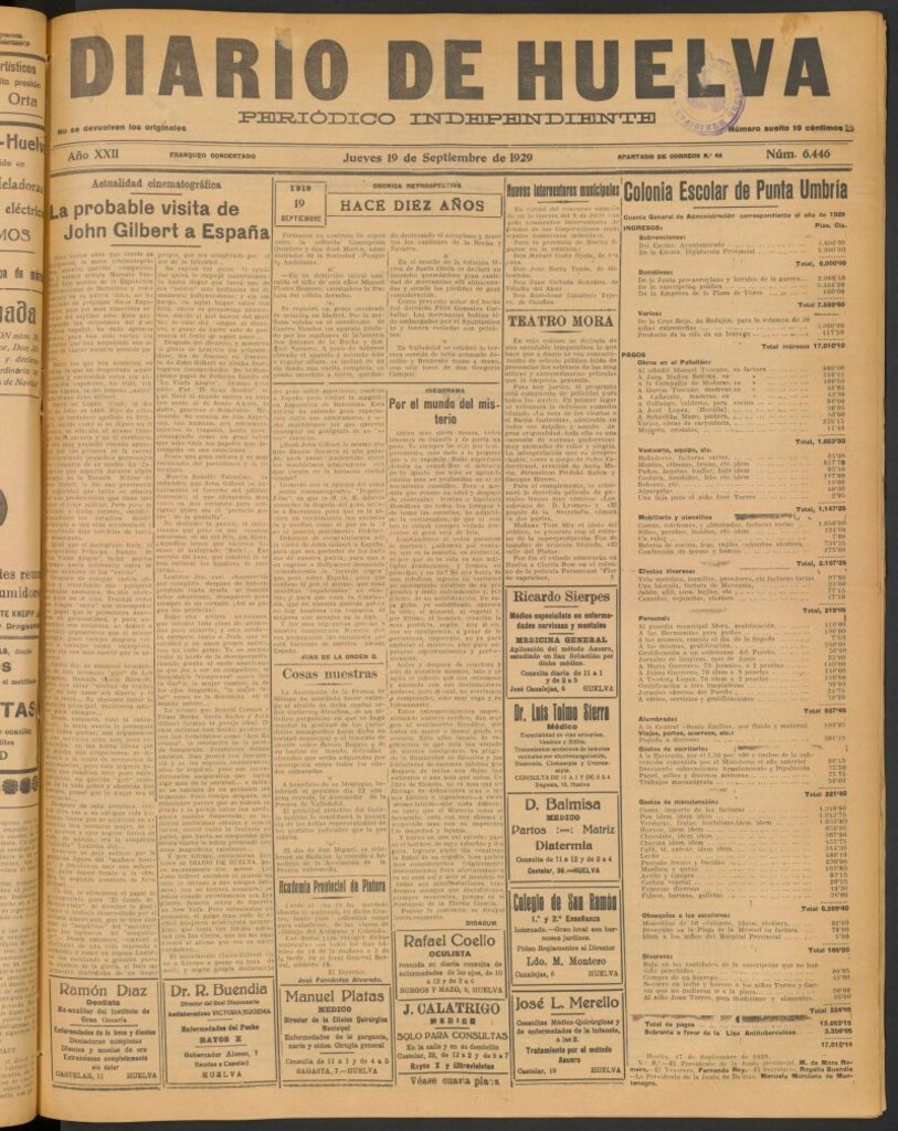 Miniatura de Diario de Huelva : periódico independiente del 19 de septiembre de 1929