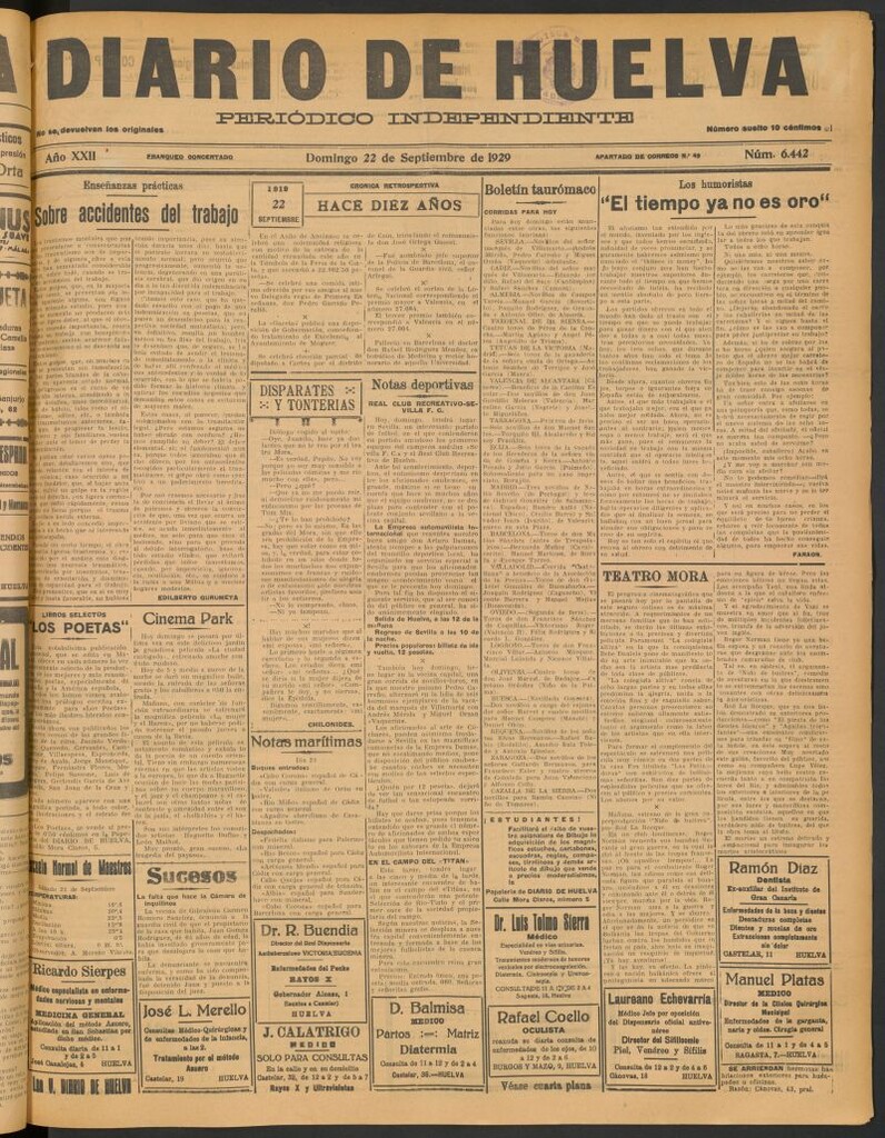 Miniatura de Diario de Huelva : periódico independiente del 22 de septiembre de 1929