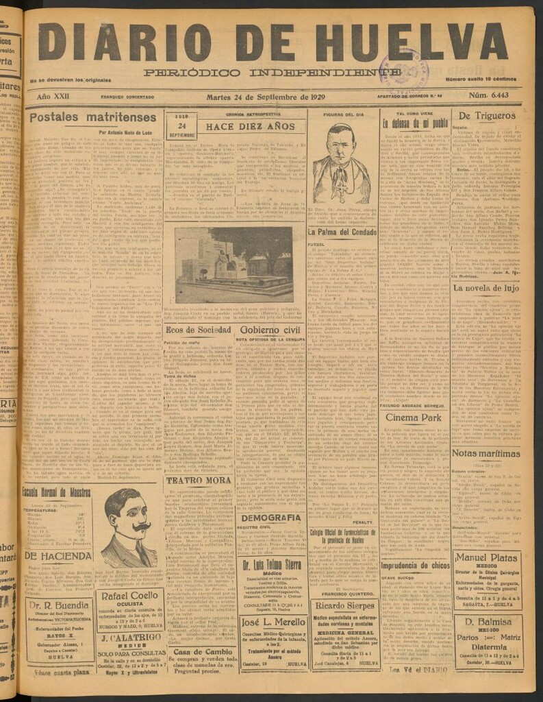 Miniatura de Diario de Huelva : periódico independiente del 24 de septiembre de 1929