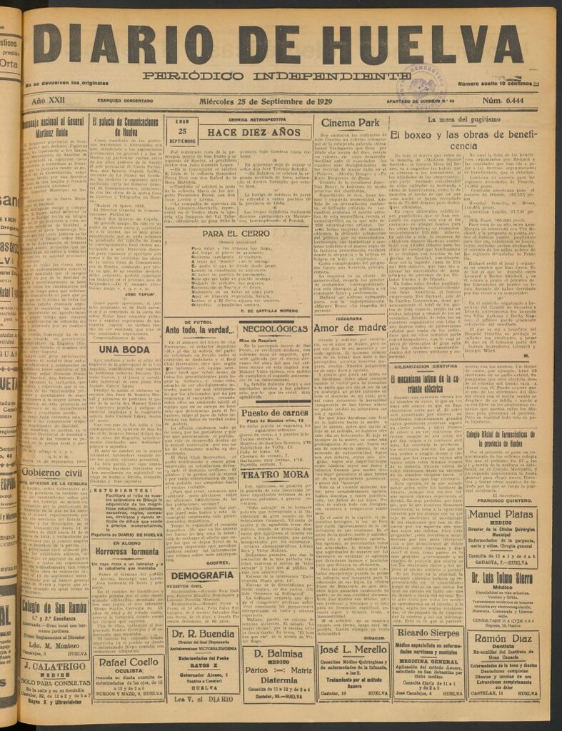 Miniatura de Diario de Huelva : periódico independiente del 25 de septiembre de 1929