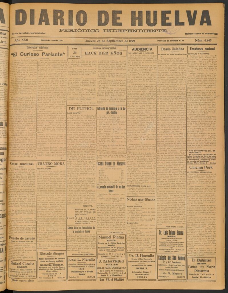 Miniatura de Diario de Huelva : periódico independiente del 26 de septiembre de 1929