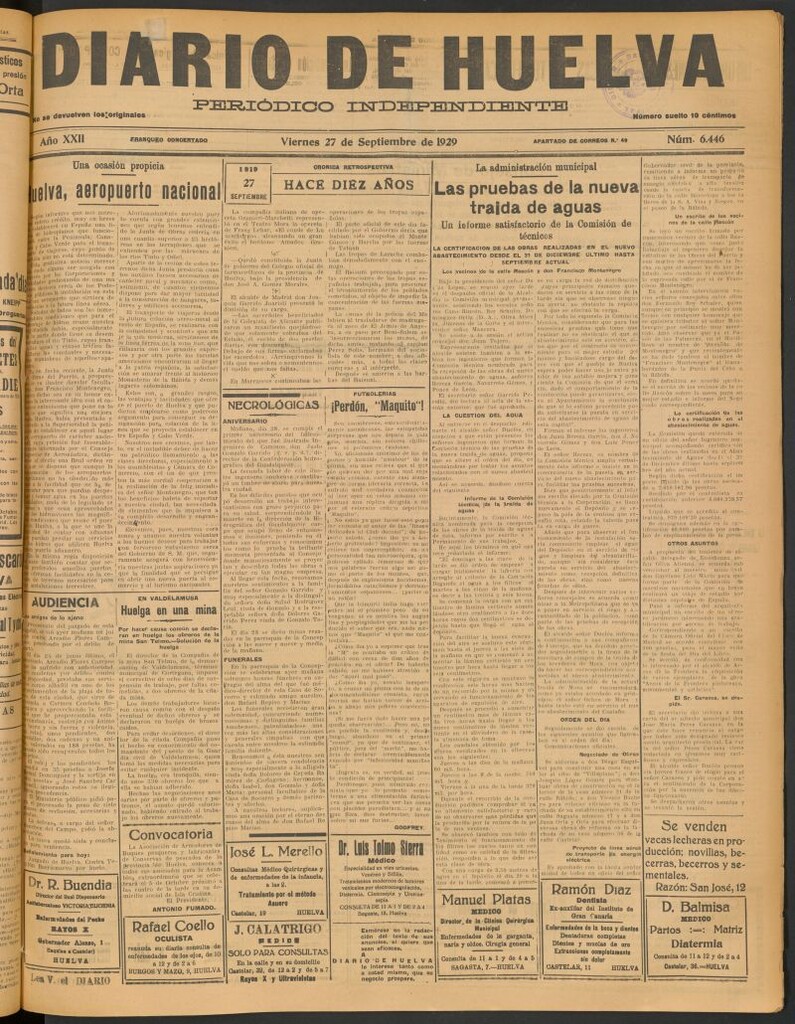 Miniatura de Diario de Huelva : periódico independiente del 27 de septiembre de 1929