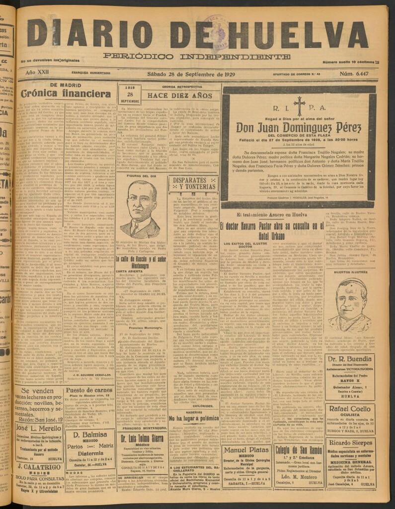 Miniatura de Diario de Huelva : periódico independiente del 28 de septiembre de 1929