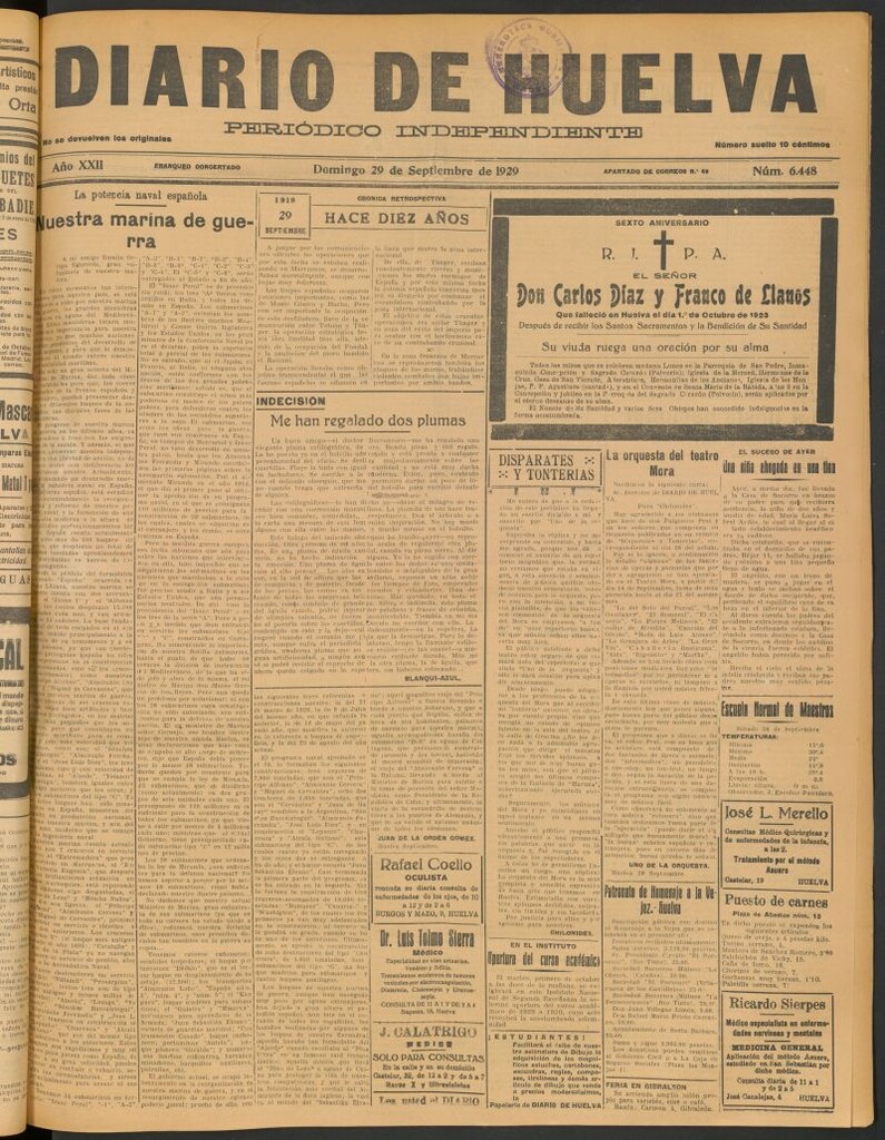 Miniatura de Diario de Huelva : periódico independiente del 29 de septiembre de 1929