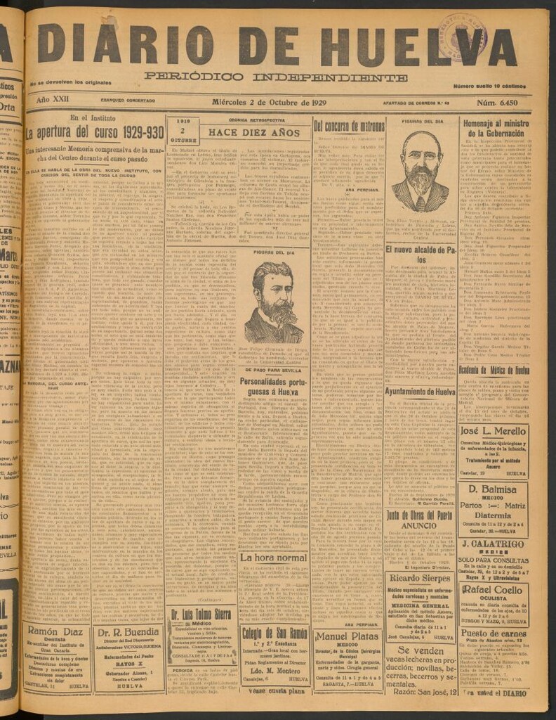 Miniatura de Diario de Huelva : periódico independiente del 2 de octubre de 1929