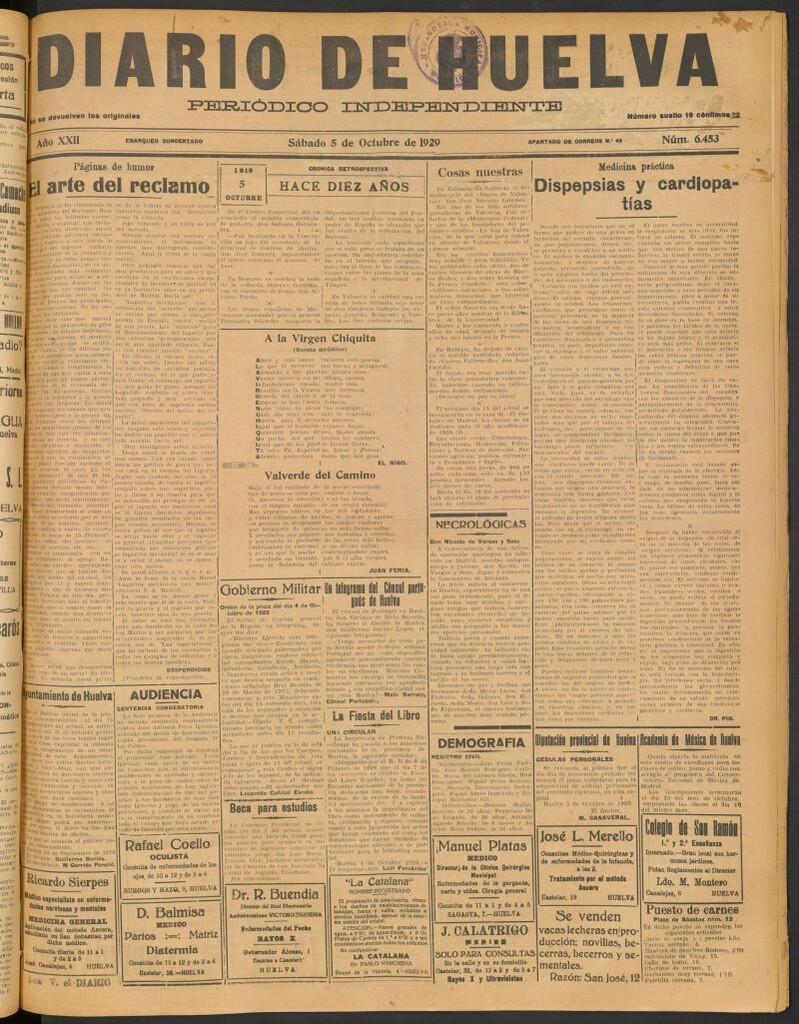 Miniatura de Diario de Huelva : periódico independiente del 5 de octubre de 1929