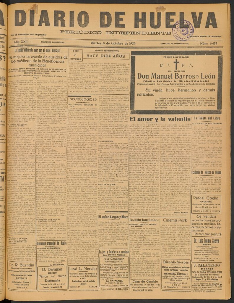 Miniatura de Diario de Huelva : periódico independiente del 8 de octubre de 1929