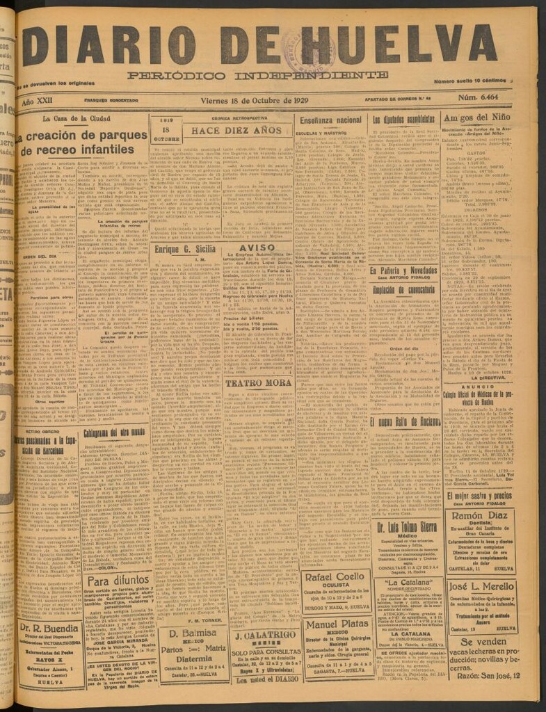 Miniatura de Diario de Huelva : periódico independiente del 18 de octubre de 1929