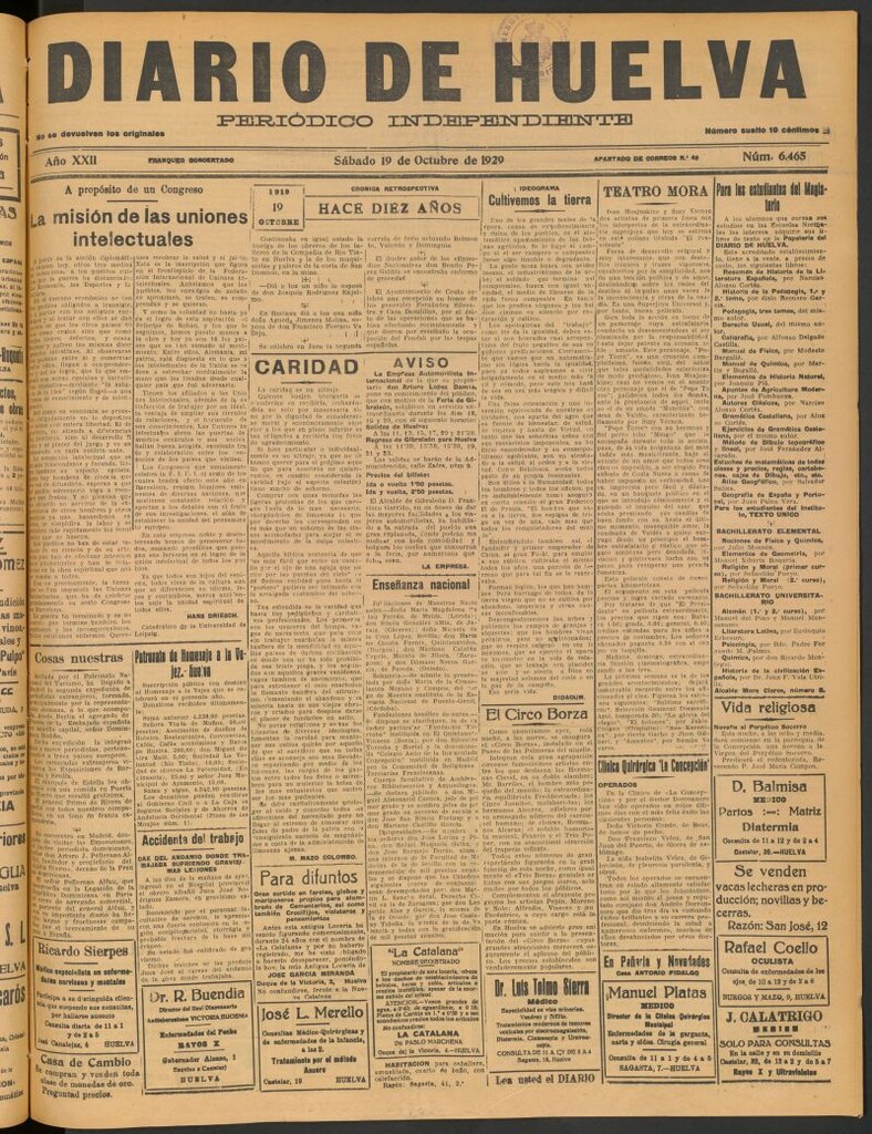 Miniatura de Diario de Huelva : periódico independiente del 19 de octubre de 1929