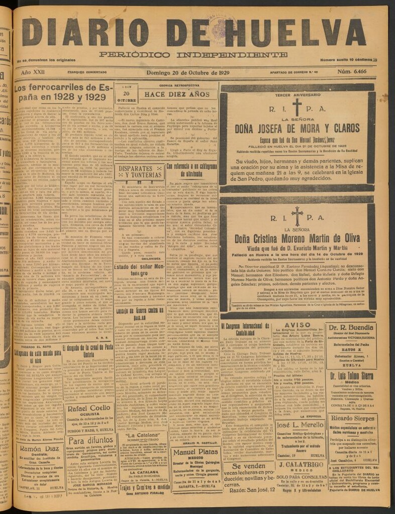 Miniatura de Diario de Huelva : periódico independiente del 20 de octubre de 1929