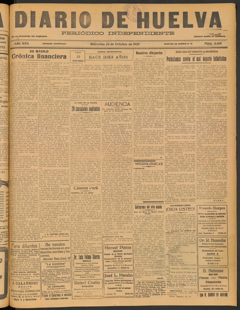 Miniatura de Diario de Huelva : periódico independiente del 23 de octubre de 1929