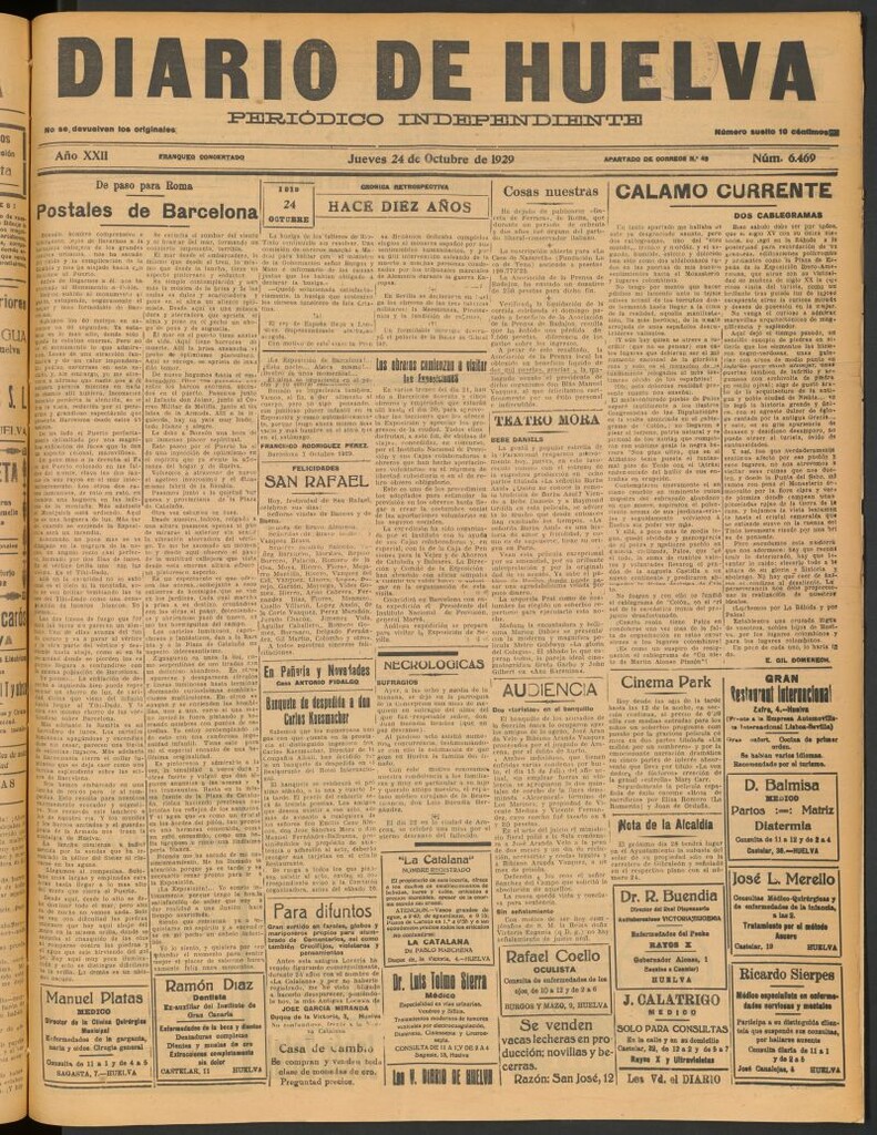 Miniatura de Diario de Huelva : periódico independiente del 24 de octubre de 1929