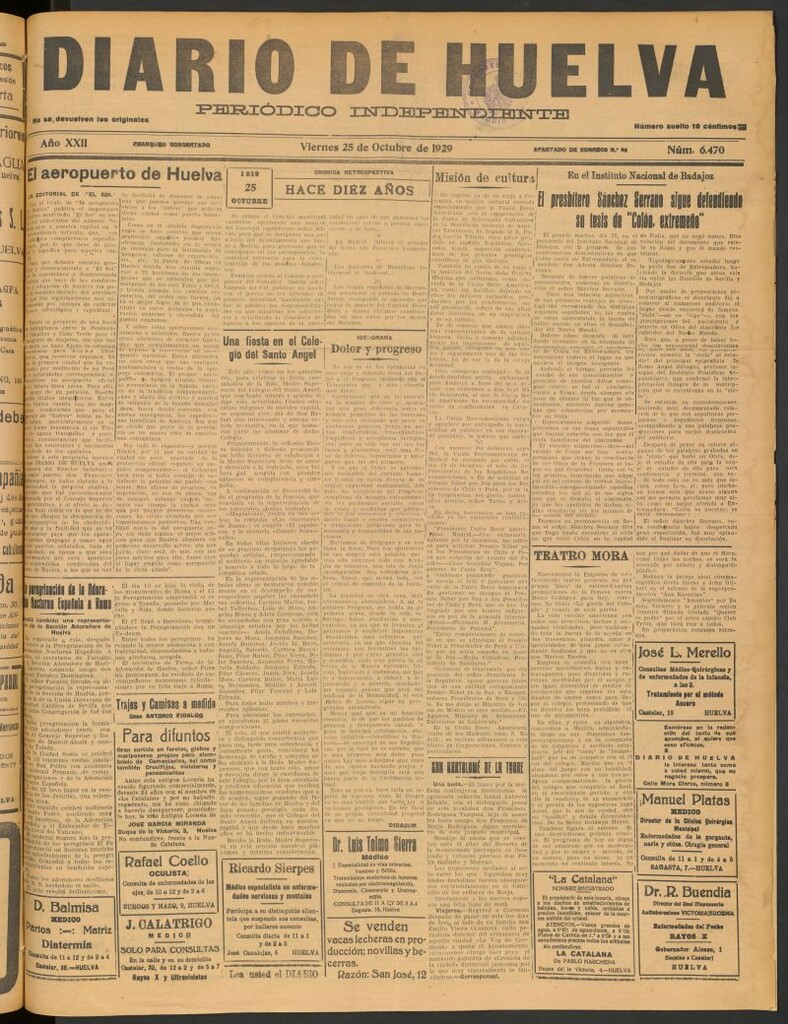 Miniatura de Diario de Huelva : periódico independiente del 25 de octubre de 1929