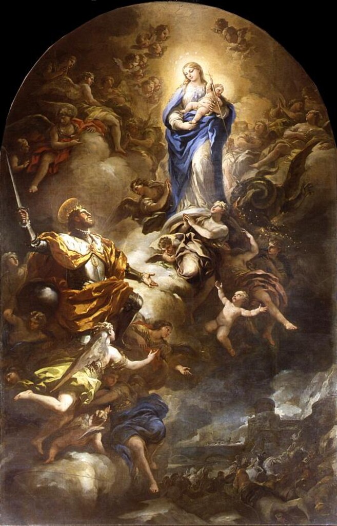 Miniatura de San Fernando ante la Virgen