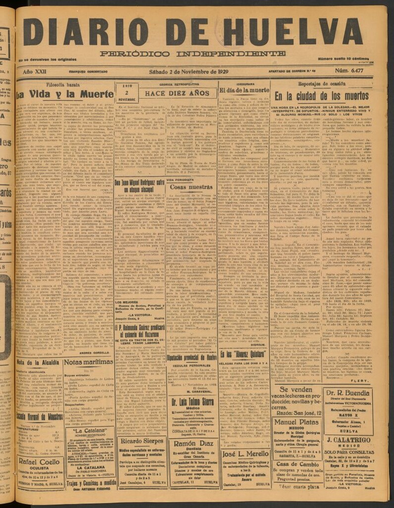 Miniatura de Diario de Huelva : periódico independiente del 2 de noviembre de 1929