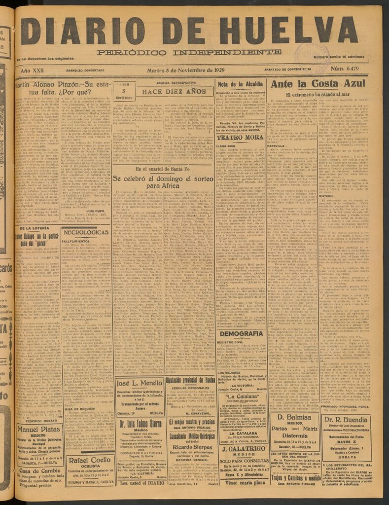 Miniatura de Diario de Huelva : periódico independiente del 5 de noviembre de 1929