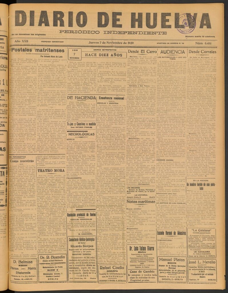 Miniatura de Diario de Huelva : periódico independiente del 7 de noviembre de 1929