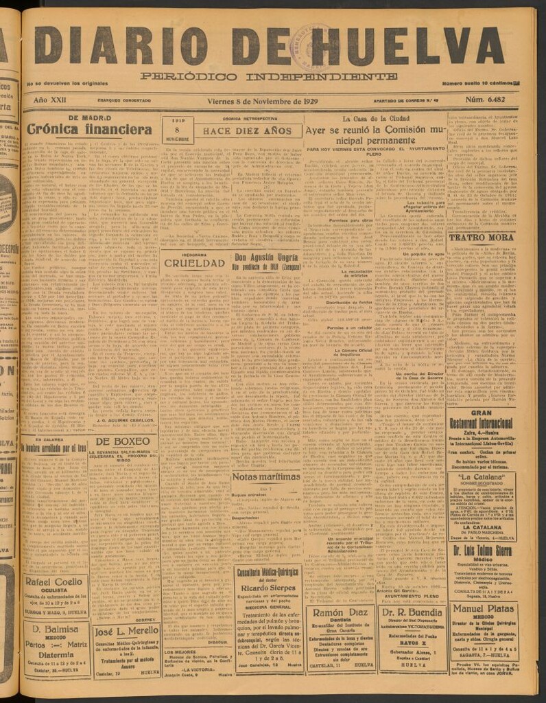 Miniatura de Diario de Huelva : periódico independiente del 8 de noviembre de 1929