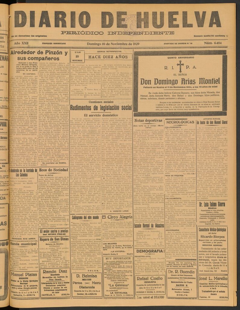 Miniatura de Diario de Huelva : periódico independiente del 10 de noviembre de 1929