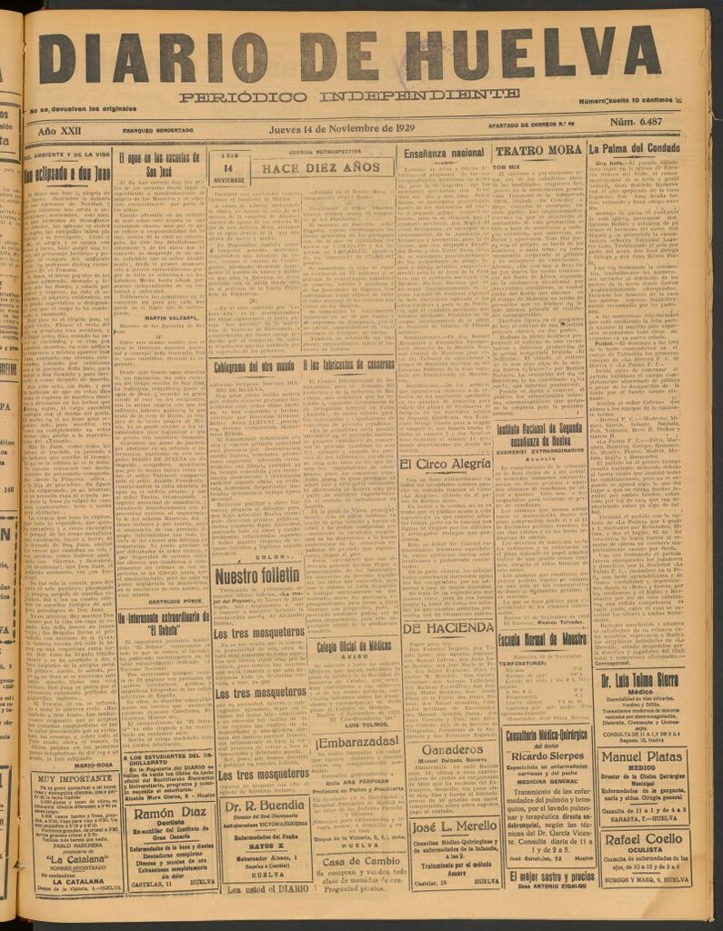 Miniatura de Diario de Huelva : periódico independiente del 14 de noviembre de 1929
