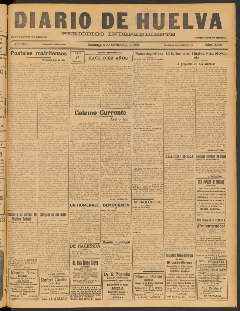 Miniatura de Diario de Huelva : periódico independiente del 17 de noviembre de 1929